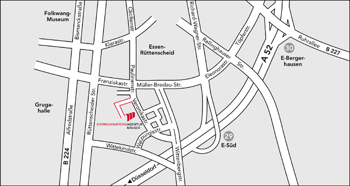 Anreiseplan zur Agentur in der Veronikastraße
